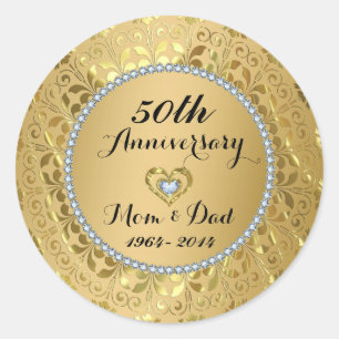 Diamonds & Gold 50th Wedding Anniversary Classic Round Sticker