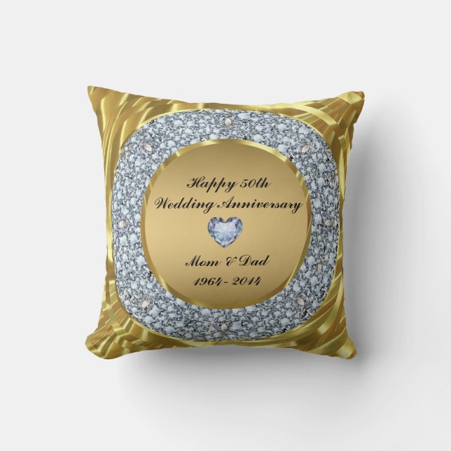 Diamonds & Gold 50th Wedding Anniversary Cushion (Front)