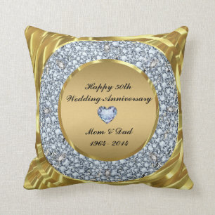 Diamonds & Gold 50th Wedding Anniversary Cushion