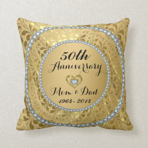 Diamonds & Gold 50th Wedding Anniversary Cushion