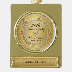 Diamonds & Gold 50th Wedding Anniversary Gold Plated Banner Ornament