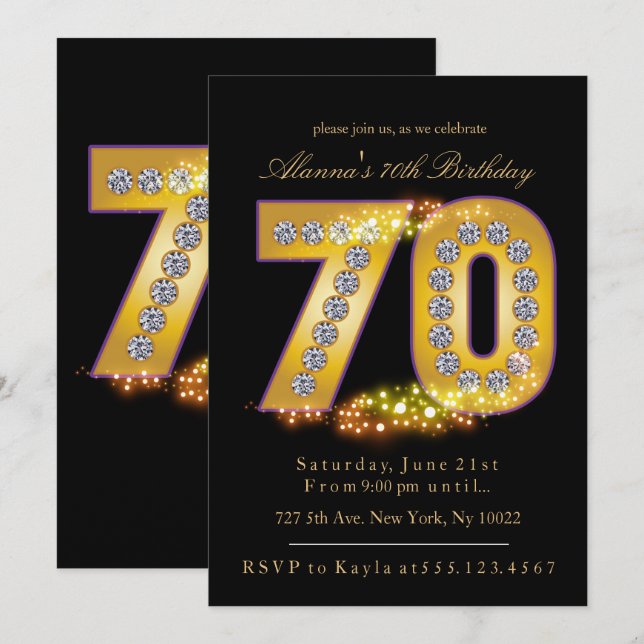 Diamonds & Gold, 70th Birthday Invitations (Front/Back)