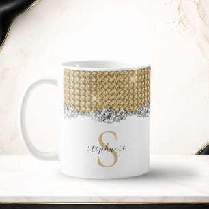 Diamonds Gold Elegant Shiny Monogram Custom Coffee Mug
