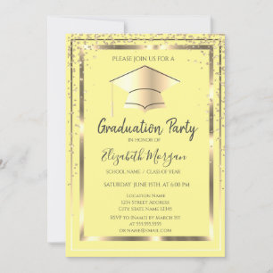 Diamonds Gold Grad Cap Yellow Graduation Invitation