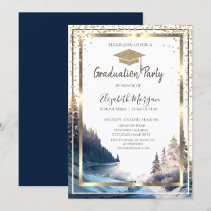 Diamonds Gold Graduation Cap Landscape Graduation Invitation