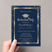 Diamonds Gold Graduation Cap Navy Blue Graduation