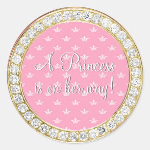 Diamonds Gold Pink Princess Crown Baby Shower Classic Round Sticker