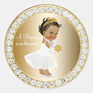 Diamonds Gold Princess Baby Shower Favour Classic Round Sticker