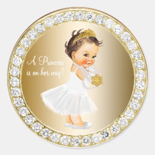 Diamonds Gold Princess Baby Shower Favour Classic Round Sticker