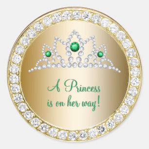 Diamonds Gold Princess Emerald Tiara Baby Shower Classic Round Sticker
