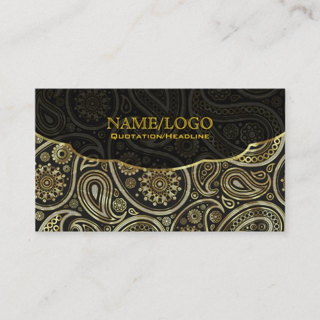 Diamonds & Gold Retro Paisley Pattern Business Card (Front)