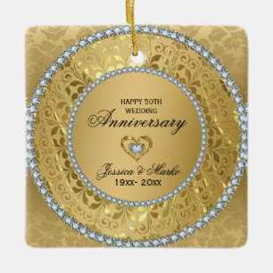 Diamonds & Gold Rings 50th Wedding Anniversary Ceramic Ornament
