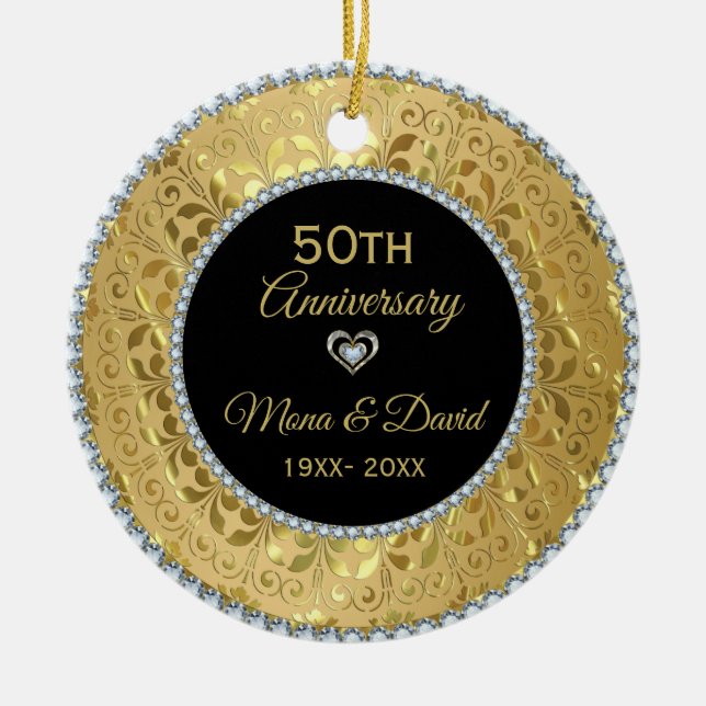 Diamonds & Gold Silver Heart Ceramic Tree Decoration (Front)