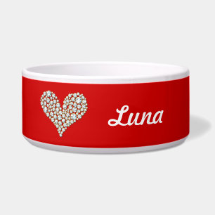 Diamonds Graphic Heart and Name on Red Pet Bowl