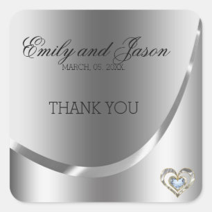Diamonds Heart And Silver Background-Thank You Square Sticker