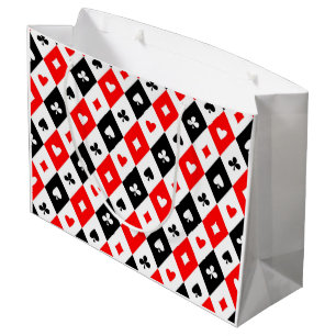 Diamonds Hearts Spades Clubs Playing Cards Pattern Large Gift Bag