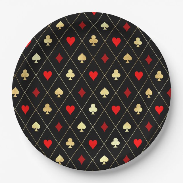 Diamonds Hearts Spades Clubs Playing Cards Pattern Paper Plate (Front)