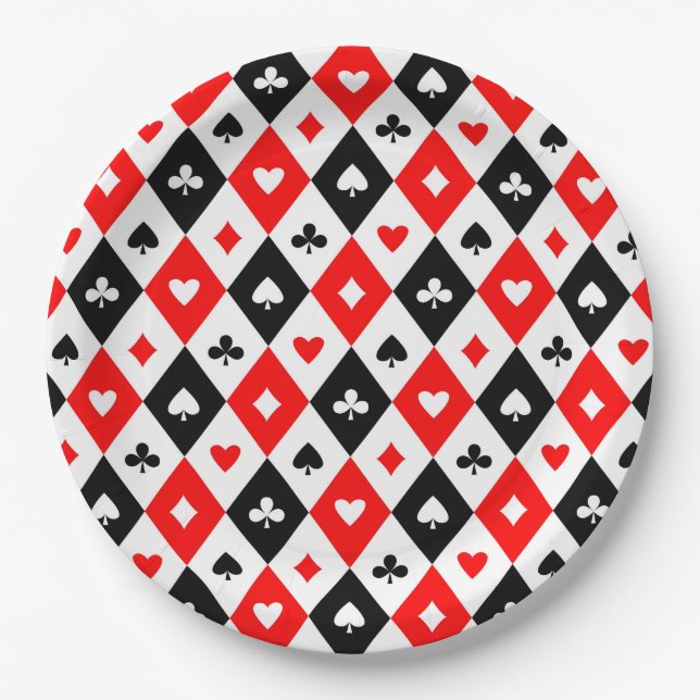 Diamonds Hearts Spades Clubs Playing Cards Pattern Paper Plate (Front)
