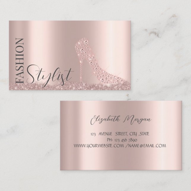 Diamonds High Heels Rose Gold Business Card (Front/Back)