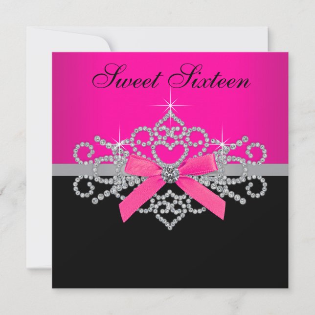 Diamonds Hot Pink Black Sweet 16 Birthday Party Invitation (Front)