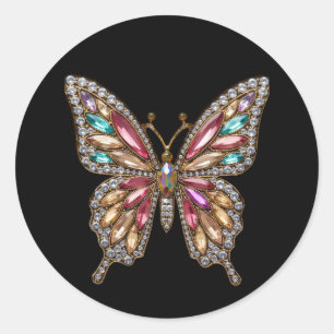 Diamonds Jewelled Rhinestone Butterfly Classic Round Sticker