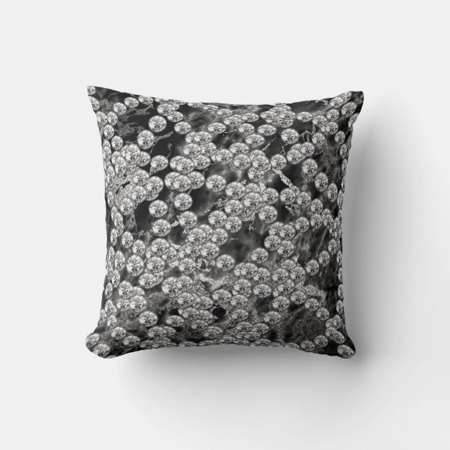 Diamonds Jewels Decor Silver Gray Marble Black VIP Cushion (Front)
