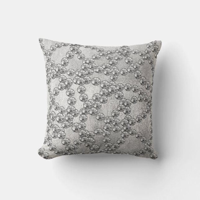 Diamonds Jewels Decor Silver Gray Metallic Cushion (Front)