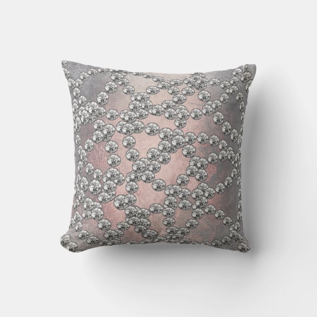 Diamonds Jewels Decor Silver Gray Pink Grungy Cushion (Front)