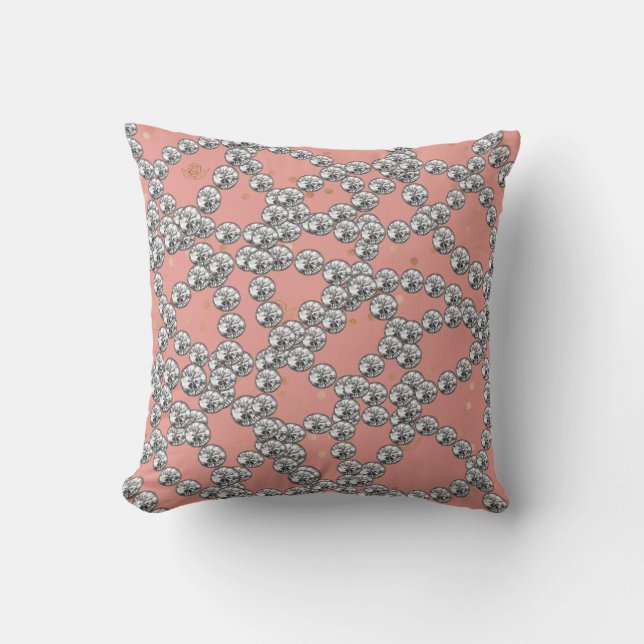 Diamonds Jewels Decor Silver Gray Pink Salmon Gold Cushion (Front)