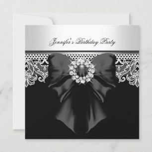 Diamonds Lace Image Birthday Party Black White Invitation