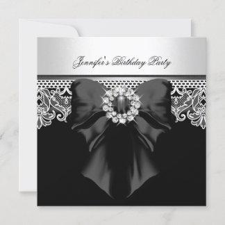 Diamonds Lace Image Birthday Party Black White Invitation