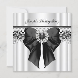 Diamonds Lace Image Birthday Party Black White Invitation