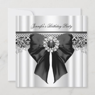 Diamonds Lace Image Birthday Party Black White Invitation