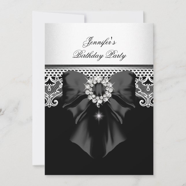 Diamonds Lace Image Birthday Party Black White Invitation (Front)