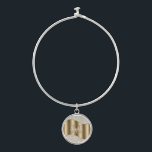 Diamonds, Large Gold Monogram, White Script Name Bangle Bracelet<br><div class="desc">Personalise large gold monogram and name in white script on gold wave with diamonds.</div>