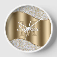 Diamonds, Large Gold Monogram, White Script Name