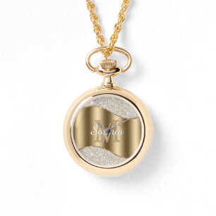 Diamonds, Large Gold Monogram, White Script Name Watch