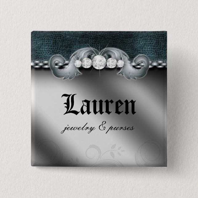 Diamonds Leather Jewellery Purse Silver Blue 15 Cm Square Badge (Front)