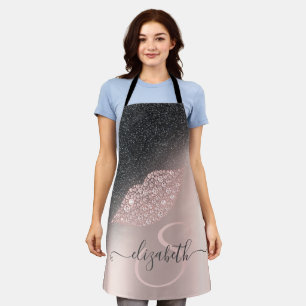 Diamonds Lips Glitter Ombre Rose Gold  Apron