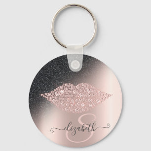 Diamonds Lips Glitter Ombre Rose Gold  Key Ring