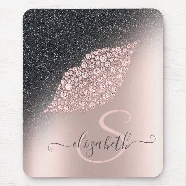 Diamonds Lips Glitter Ombre Rose Gold Mouse Mat (Front)