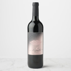 Diamonds Lips Glitter Ombre Rose Gold  Wine Label