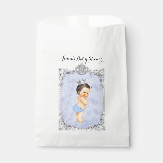 Diamonds Little Prince Crown Baby Boy Blue Favour Bags (Front)