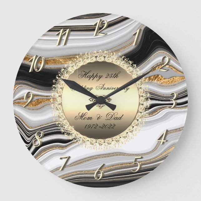 Diamonds Marble 50 Wedding Anniversary  Large Clock (Front)