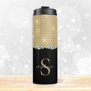 Diamonds Monogram Gold Black Luxury Sophisticated Thermal Tumbler