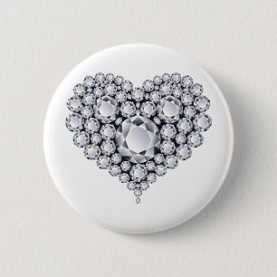 Diamonds on Black Heart Gems 6 Cm Round Badge