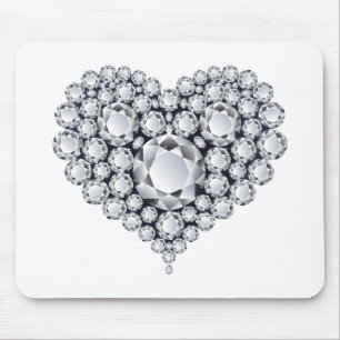 Diamonds on Black Heart Gems Mouse Mat