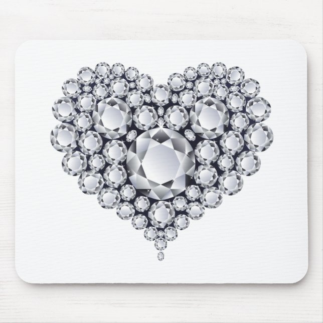 Diamonds on Black Heart Gems Mouse Mat (Front)