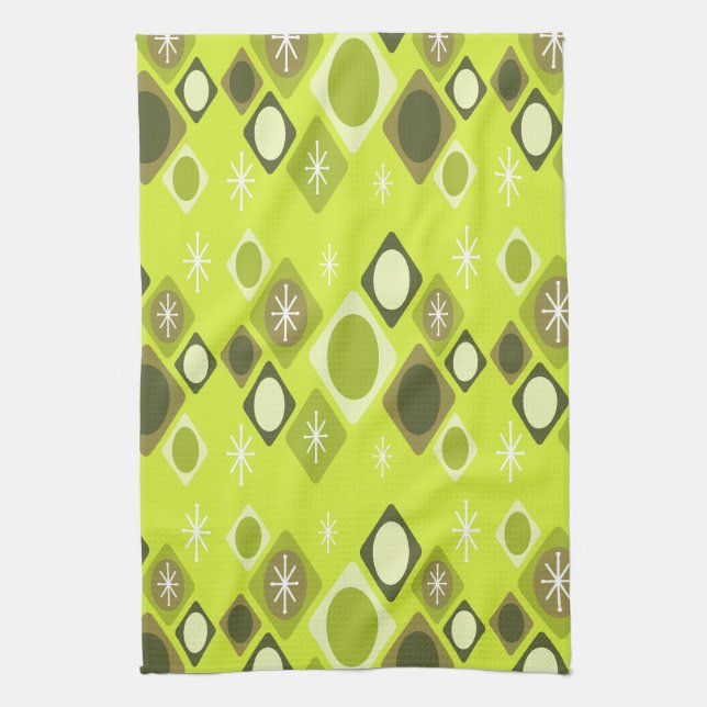 Diamonds Ovals Starbursts Chartreuse Tea Towel (Vertical)