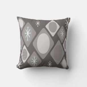 Diamonds Ovals Starbursts Dark Grey Cushion